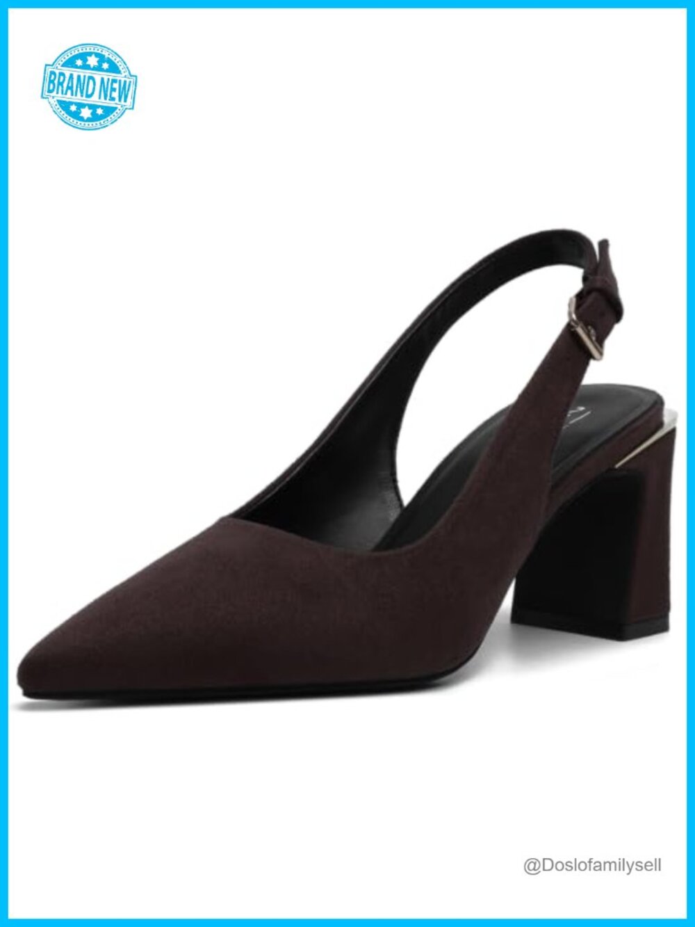 Kitten Heels Pointed Toe Slingback Block Heels with Buckle Dress Pumps